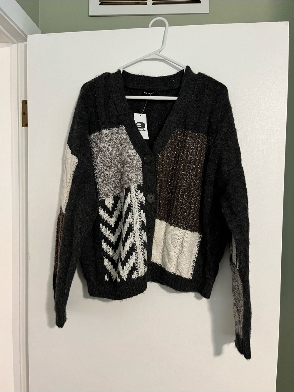 NWT Blu Pepper color block button up sweater